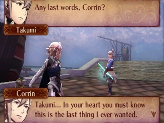Takumi zit in dilemma met haarzelf, omdat ze Corrin niet wil aanvallen, maar ze wel zal moeten.