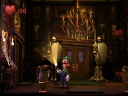Angsthaas Luigi onderzoekt eerst alles met zijn zaklamp. 