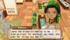 Review Harvest Moon 3D: A New Beginning: Rebecca verkoopt blauwprinten om huizen, stallen en andere voorwerpen te kunnen maken. Plaats deze in het dorp of op de boerderij.